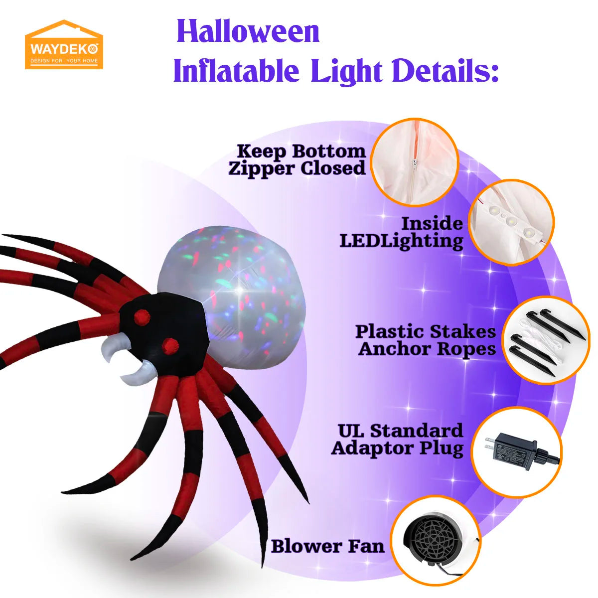 Halloween Inflatable Ghost Pumpkin Black Cat Spider Decoration with LED Lights for Home Yard Lawn Indoor and Outdoor Decoration