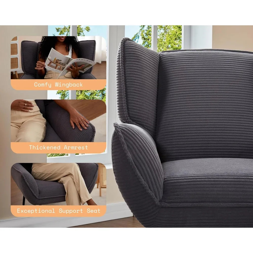 Accent Chair- Upholstered Living Room Chairs with High Wingback, Grey Reading Armchair for Bedroom, Customized