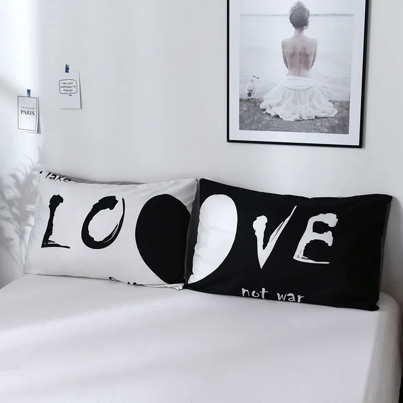 Brushed Printed Lovers Duvet Cover Set Queen Size Couple Bedding Set Double Bed Quilt Cover and Pillowcase Bedding Sets No Sheet