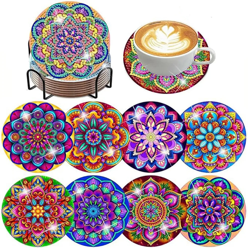 8 pieces/set animal horse pattern diamond painted coaster set with holder DIY coaster beginner coaster, craft supplies gift