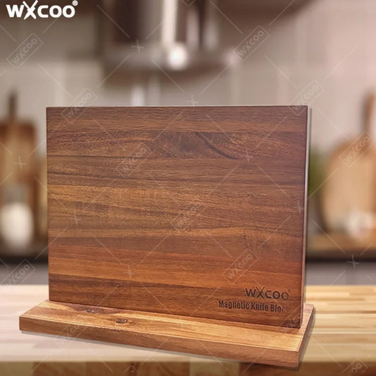 WXCOO Home Kitchen Magnetic Knife Holder Kitchen Knife Block Acacia Wooden Strong Enhanced Magnets Stands Storage Knife Holder