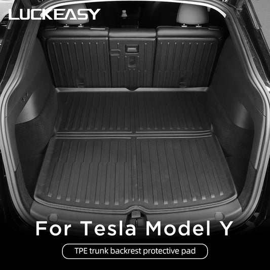 LUCKEASY for Tesla Model Y 2021-2024 Rear Seat Backrest Protective Pad Trunk Mat Car Accessories Cargo Liner Anti-Kick Pad