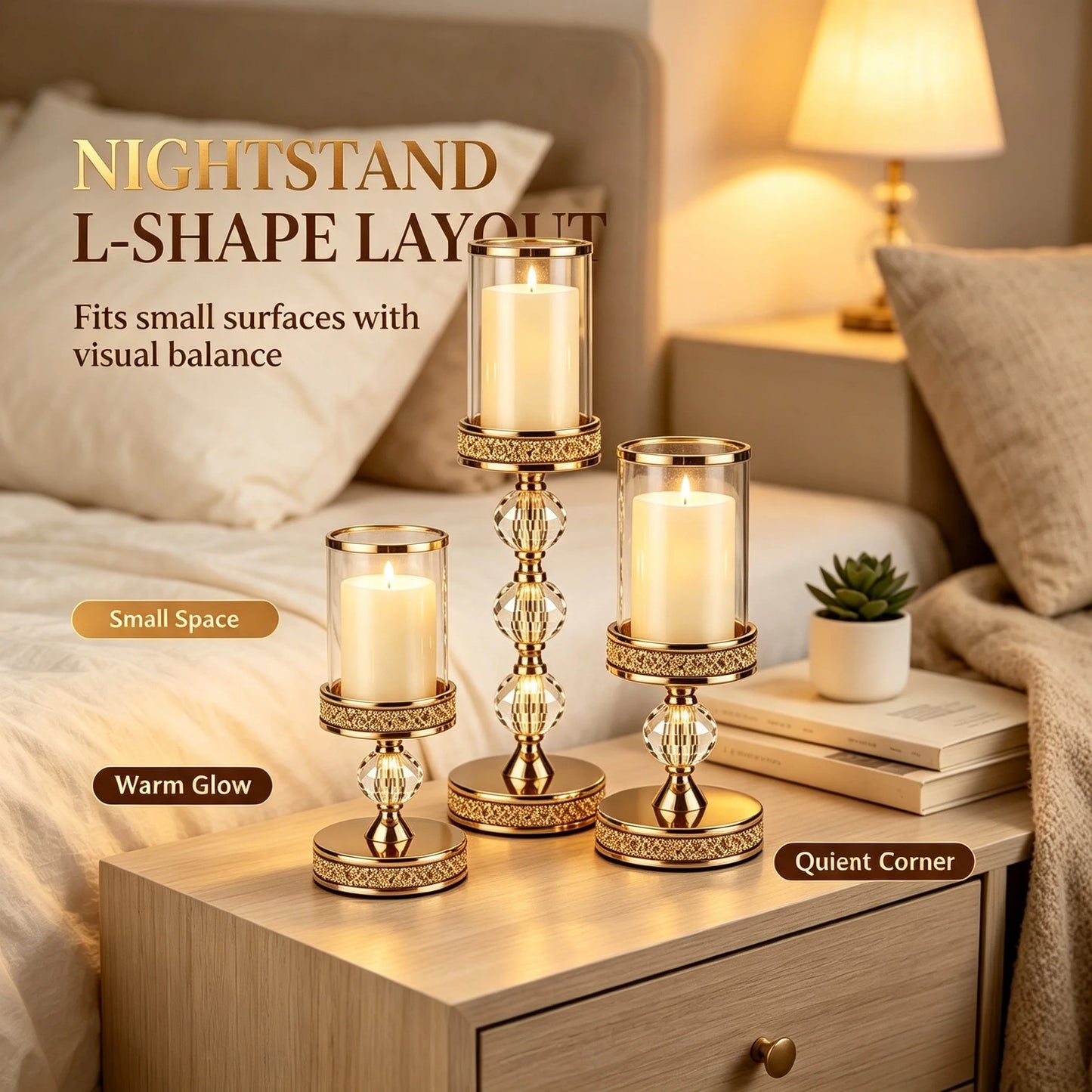 Modern Metal Candlestick Holders With Glass Shield And Beads