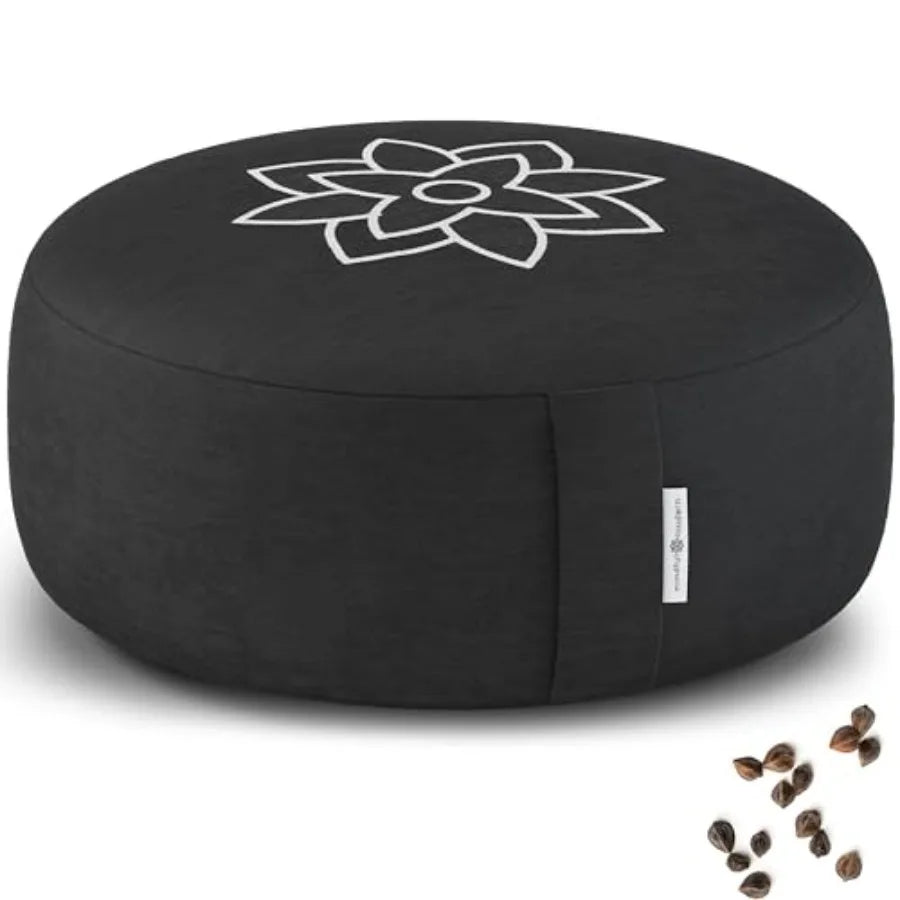 Mindful and Modern Large Meditation Cushion Zafu Yoga Bolster Meditation Floor Pillow Seat Buckwheat Hull Filled Crescent Shape