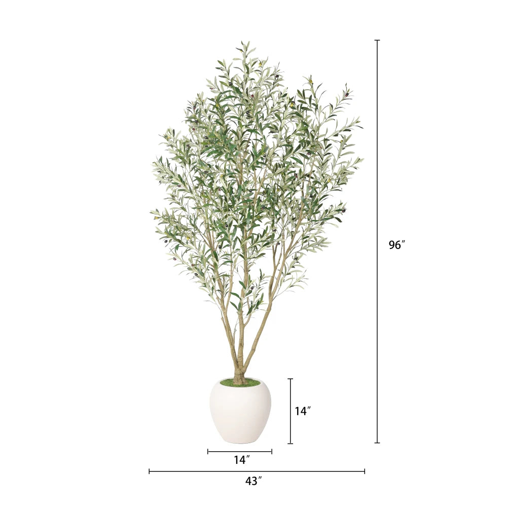 8FT Artificial Olive Tree With Big Decorative White Planter, Tall Indoor & Covered Outdoor Decorative Tree, 1pc/set