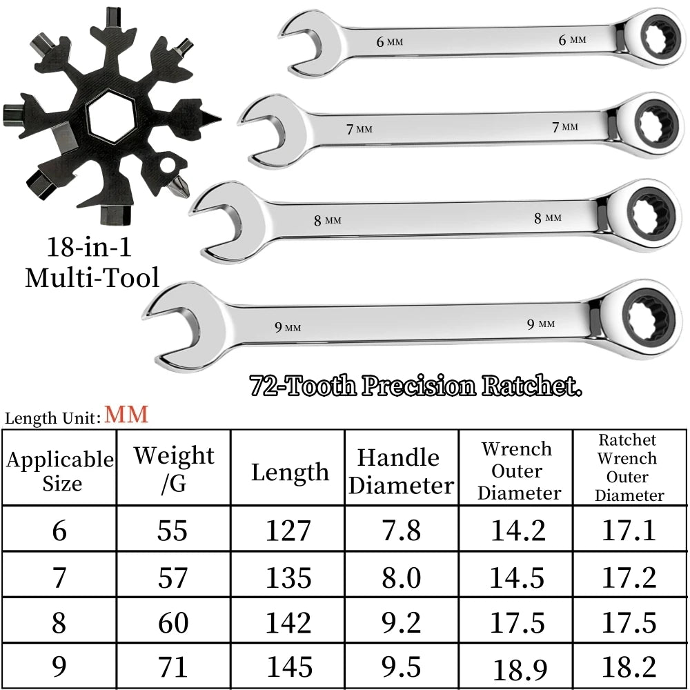 Ratcheting Wrench Set Metric Hand Tools For Car Repair