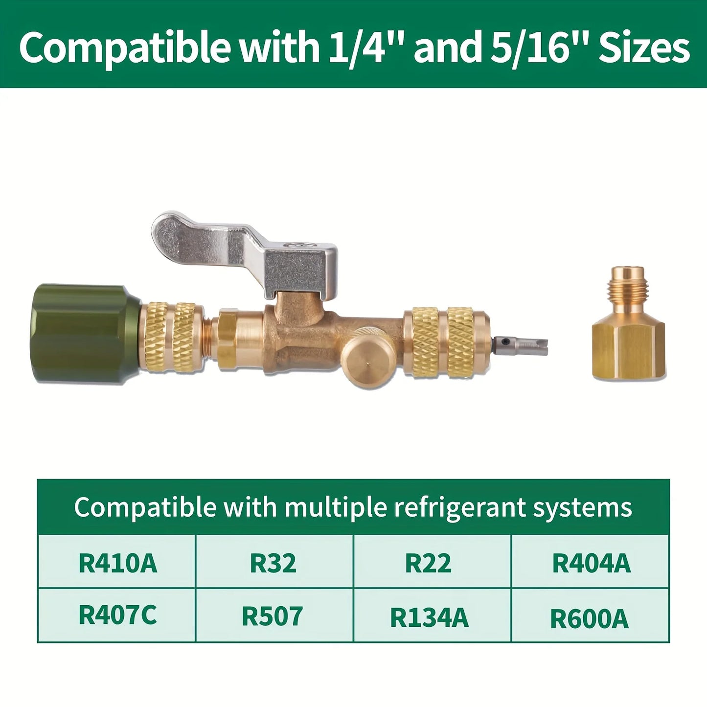 Valve Core Removal Tool for HVAC HS-1430 with SAE 1/4 and 5/16 Brass Adapter Compatible with R22 R12 R410 R32 R404 R407 R507