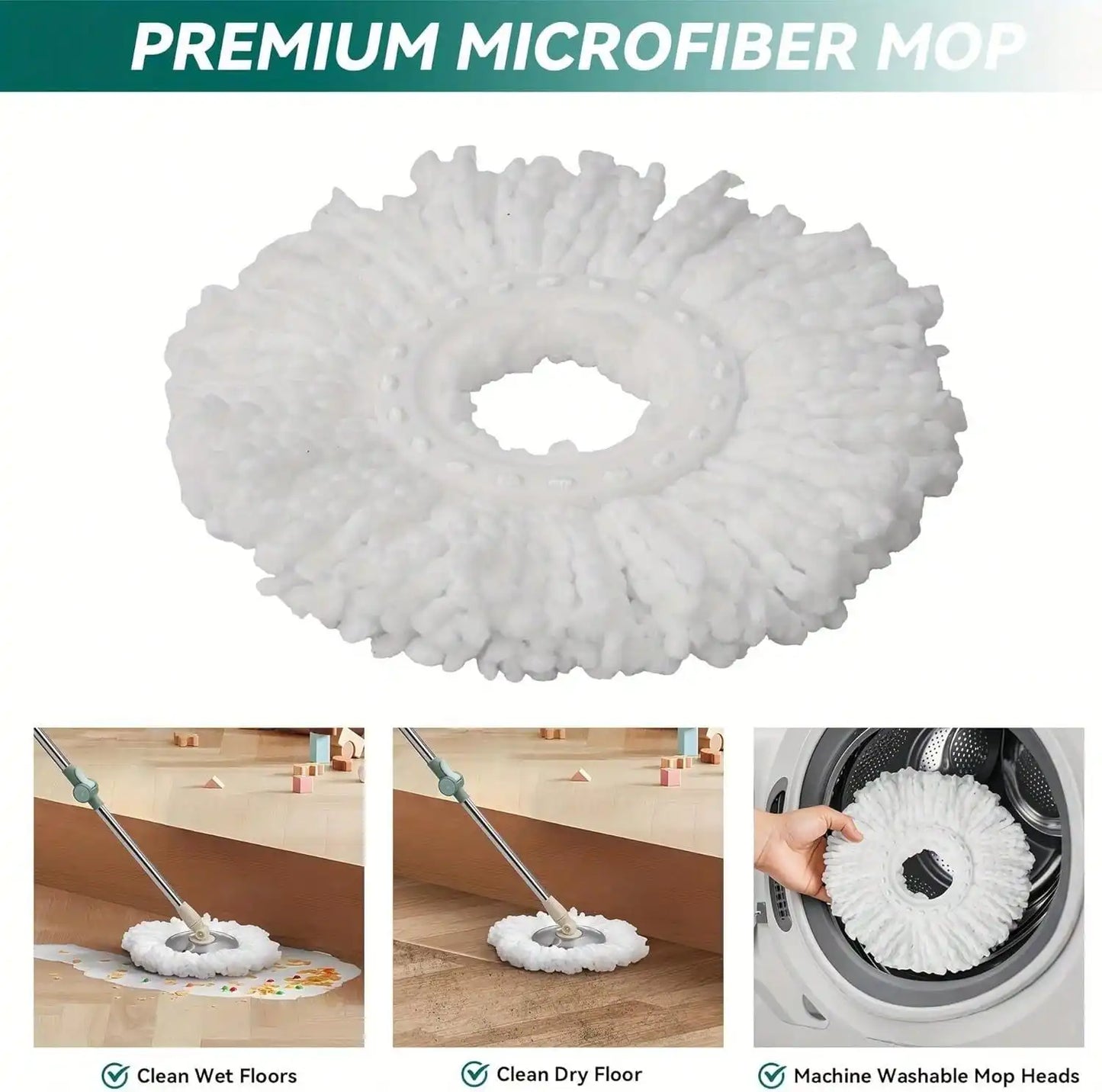 360° Spin Mop And Bucket System With Wringer - 61" Stainless Steel Handle & 2 Microfiber Refills, Self-Cleaning Floor Mop For Tile, Hardwood, Laminate Floors (Green)