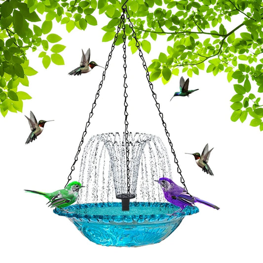 Pet Bird Outdoor Solar Fountain‌ - Floating Hanging Bird Bath with Blue Design Solar-Powered & Eco-Friendly