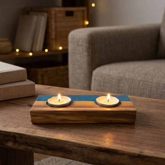 Epoxy Resin and Olive Wooden Candle Holder for Wedding Party Dinner Square Candle Stand Tealight Holder Shabbat Candle Holders