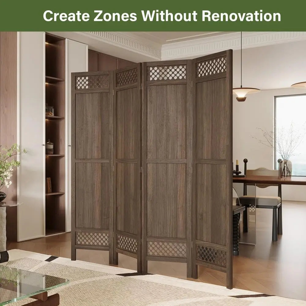 Screen Room Divider Panel Real Wood Folding Partition Room Dividers, NoAssembly Required, Enhance Privacy and Aesthetic Appeal,