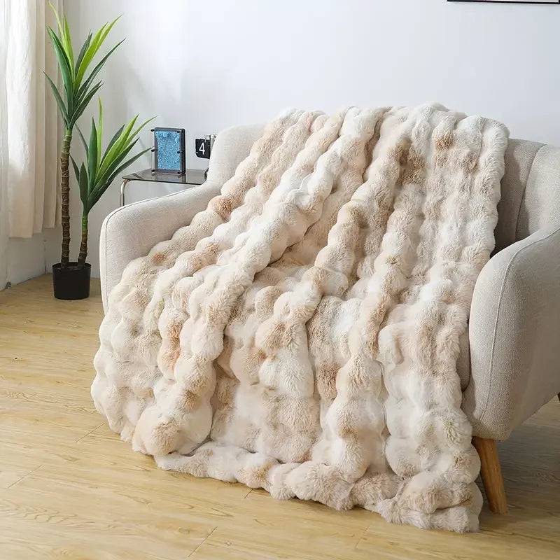 Fluffy Bubble Fleece Throw Blanket For Cozy Couch Decor