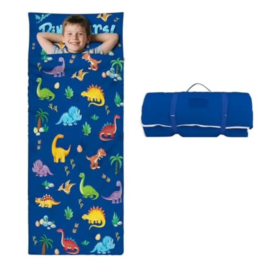 Sleeping Bag Toddler Nap Mat with Removable Pillow Large Foldable Sleeping Bag for Girls Boys Easy Clean Slumber Bag with Doubl