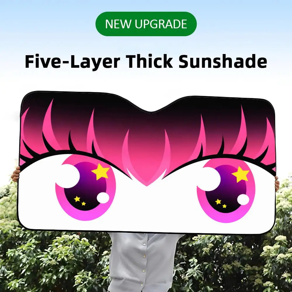 Cartoon Big Eyes Sun Visor Reusable Aluminum Foil UV Protector Heat Car Sunshades Five-Layer Insulation Windshield