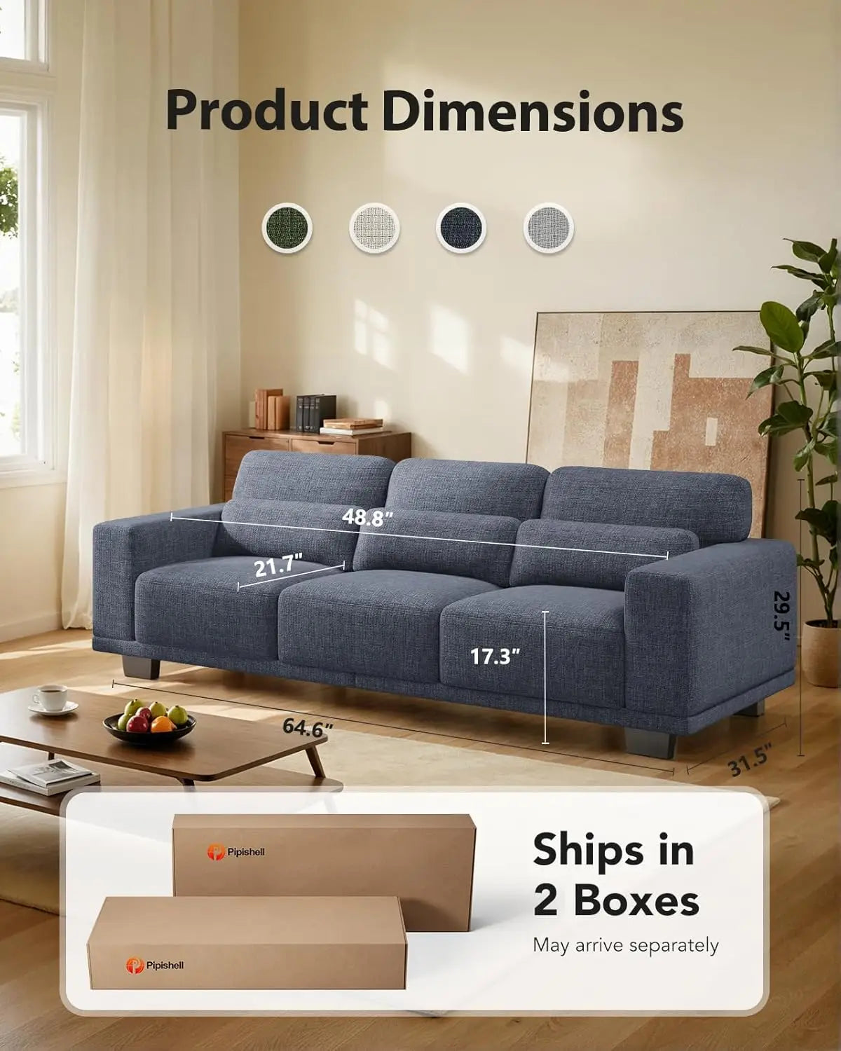 Modern Upholstered Sofa With Removable Washable Cover And Armrests