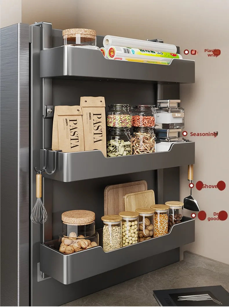 Refrigerator Side Storage Rack Kitchen Multi-function Storage Artifact Wall-mounted Multi-layer Seasoning Film Storage Rack