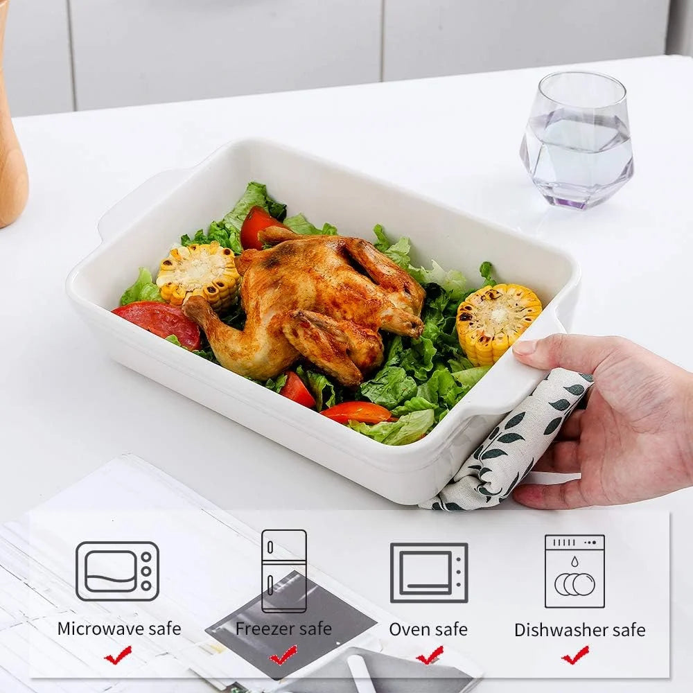 Ceramic Baking Dish Set Rectangular Casserole Dish Set Lasagna Pan Baking Pans Set for Cooking Cake Dinner Kitchen 3 Piece
