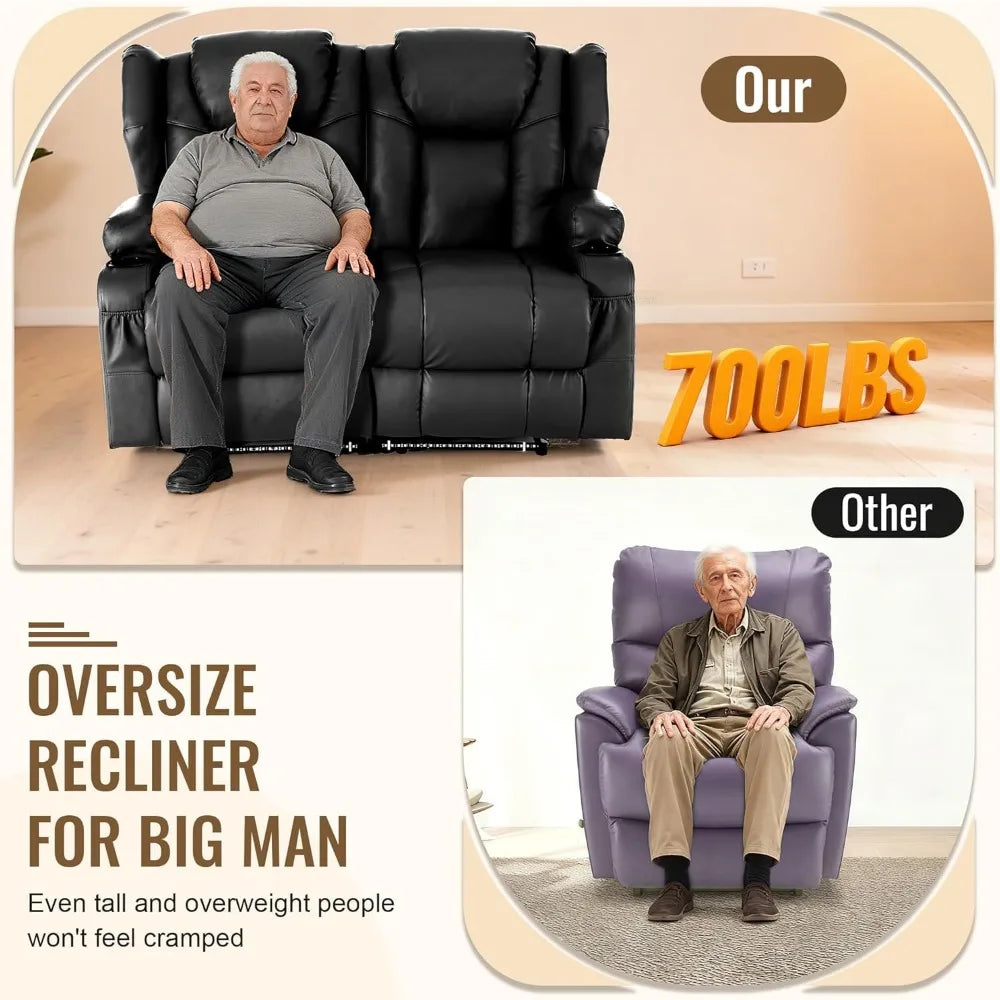 Power Recliner Loveseat for Living Room, Loveseat Sofa with Center Console, USB Type-C Port, PU Leather Chair with, Customized
