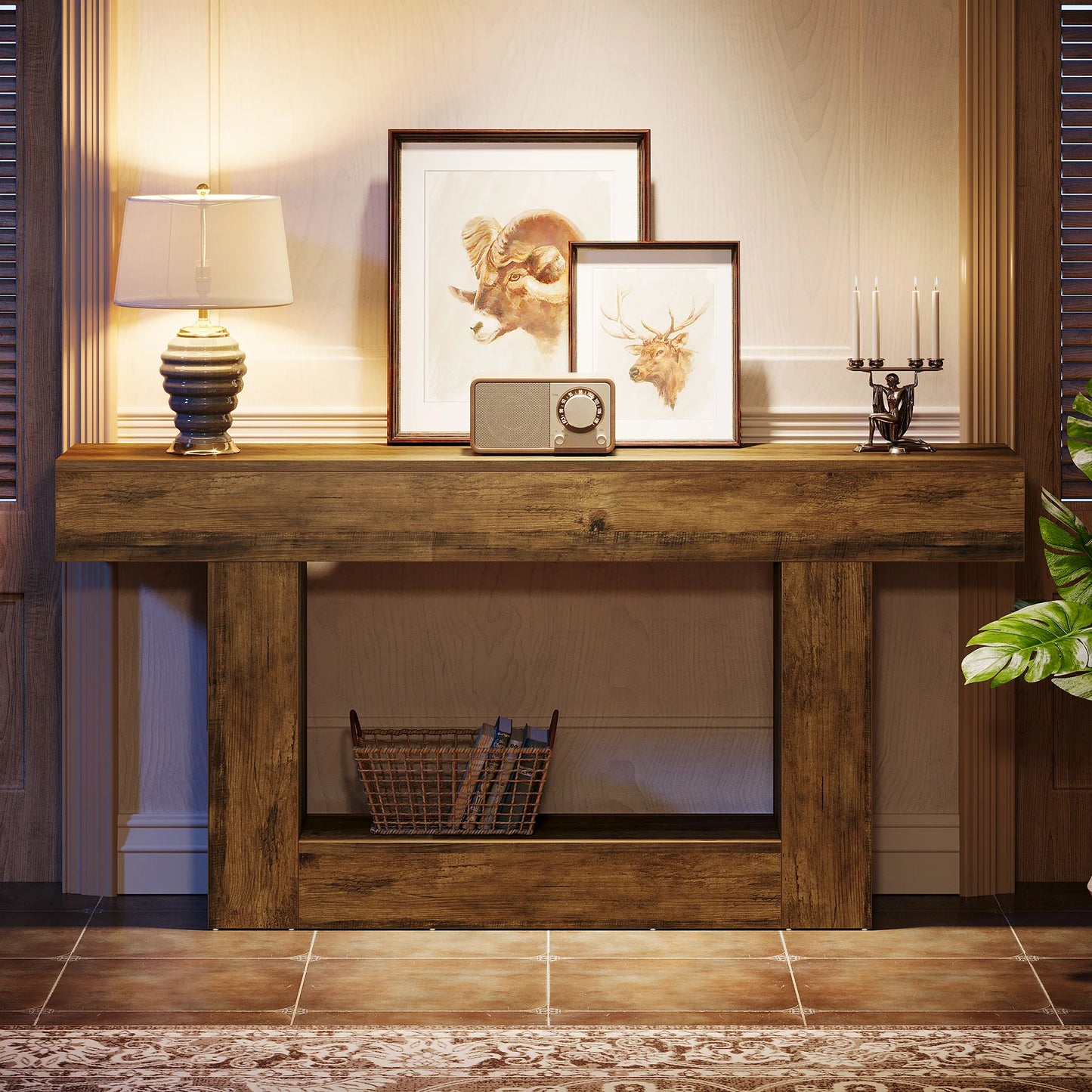 Tribesigns 160 cm Console Table, Farmhouse 2-Tier Entryway Table with U-Shaped Base, Narrow Wood Sofa Table Behind Couch Table