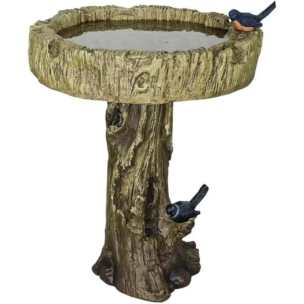 SunJet 24.4 Inch Heigh Wood-Concrete Bird Bath with Decorative aux Bird – birdbath Rustic & Long-Lasting Design, Enhances Garden