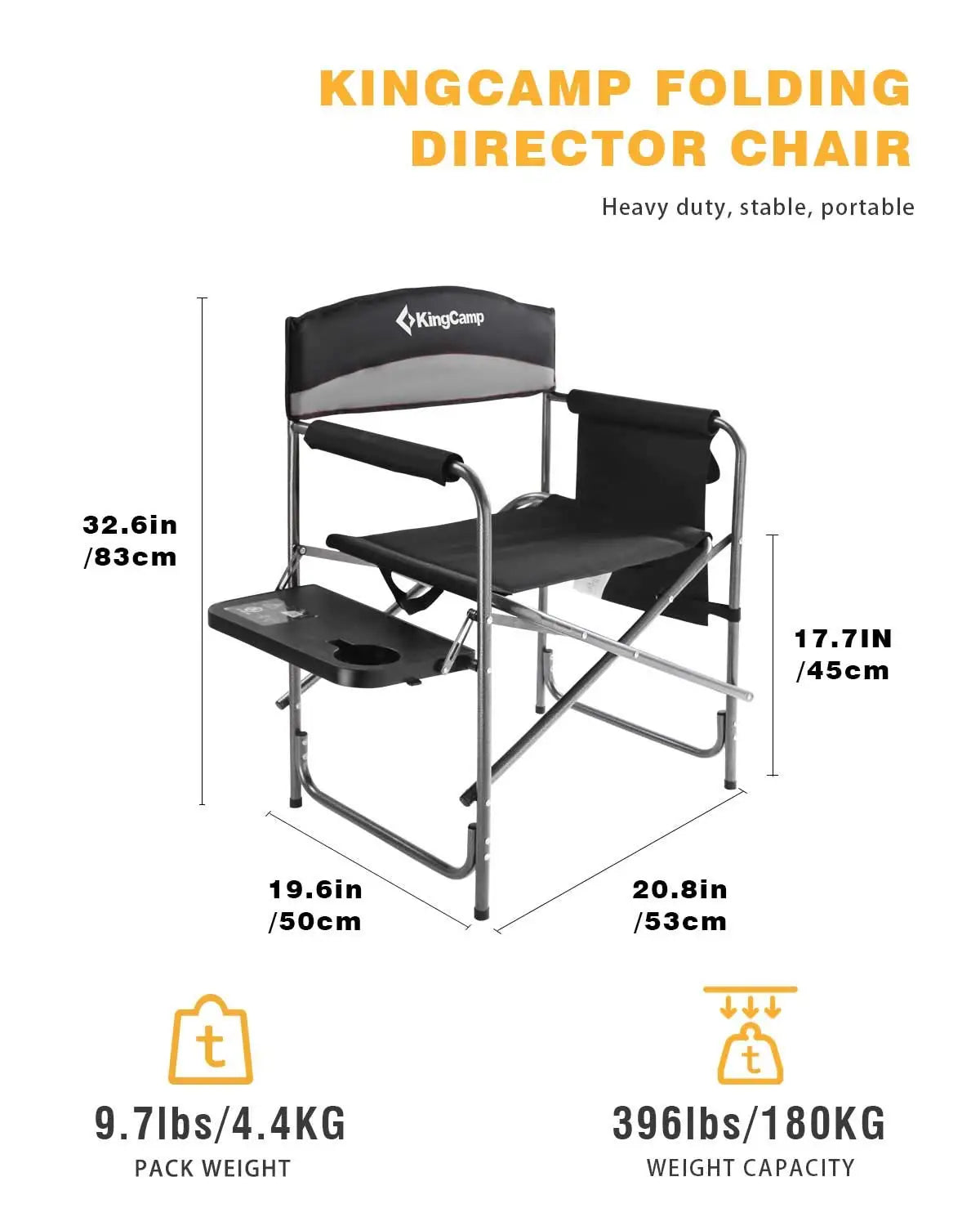 Heavy Duty Folding Camping Chair with Side Table Pockets for Outdoor Sports Fishing, Custom