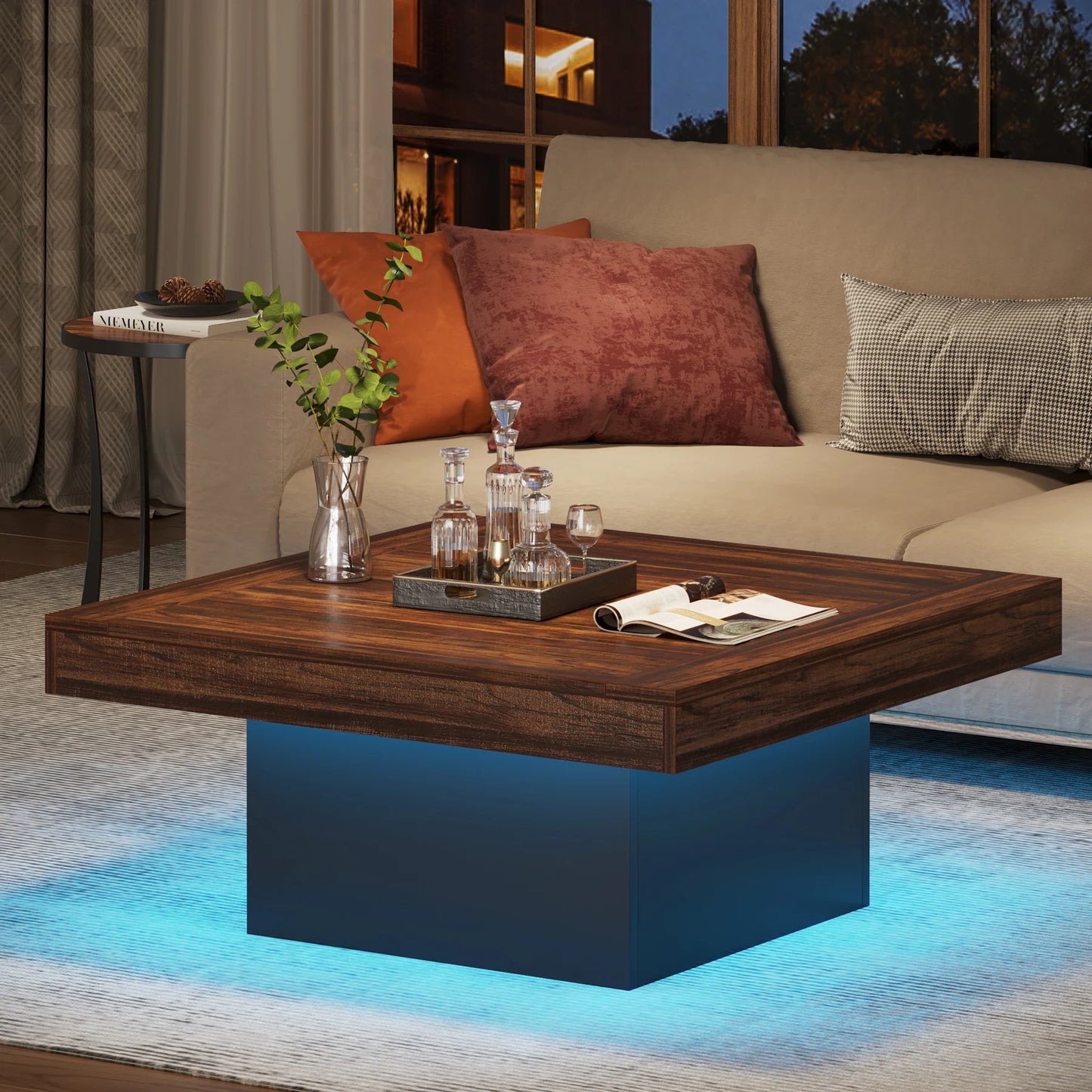 Tribesigns Square LED Coffee Table With Engineered Wood