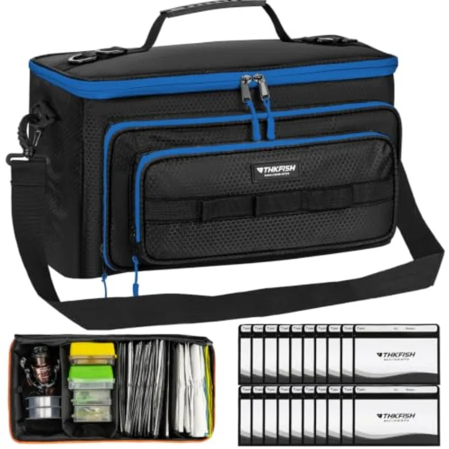 Fishing Tackle Bag with 20PCS Clear Bait Bags for Soft Plastic Baits Storage, Waterproof 3600 Tackle Box Bag Organizer for Fish