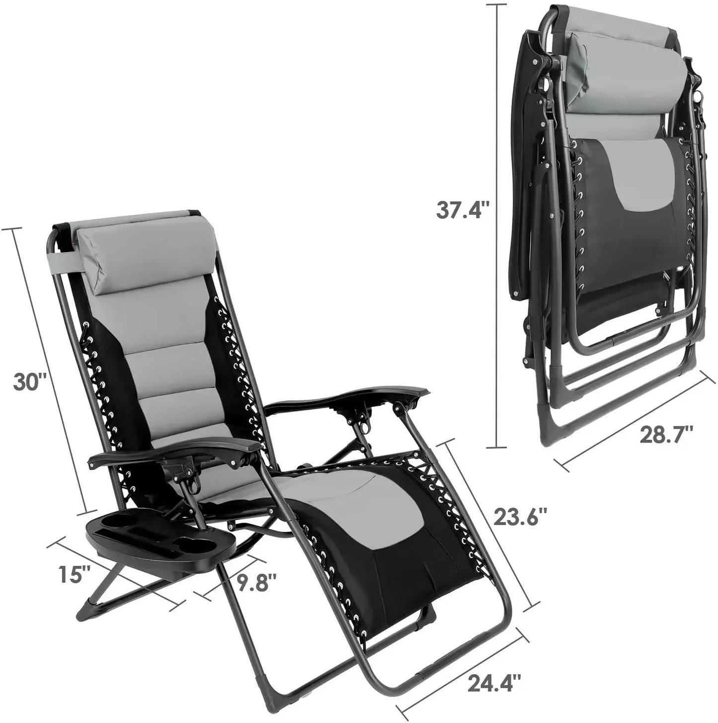 Zero Gravity Padded Folding Lounge Chair With Cup Holder