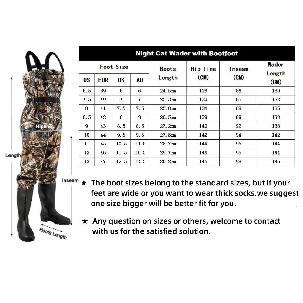 Men Women Waterproof Nylon PVC Waders Heavy Duty Chest Waders with Boots for Fishing Hunting Farm Work Anti-Slip Sole Adjustable