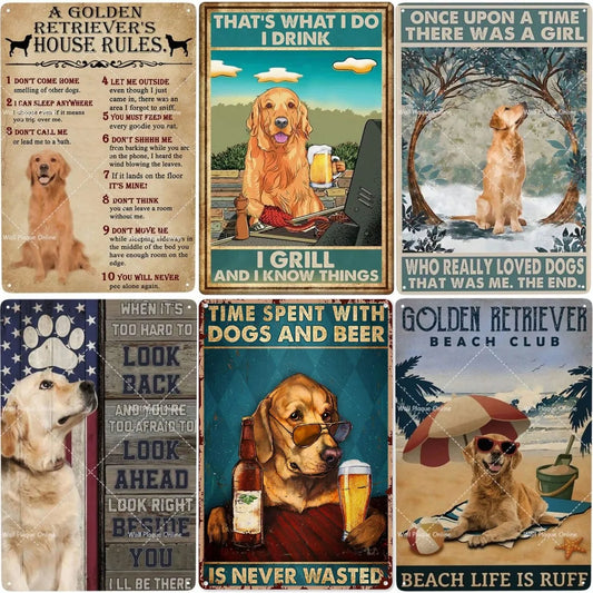 Funny Retriever House Rules Metal Tin Sign Wall Decor