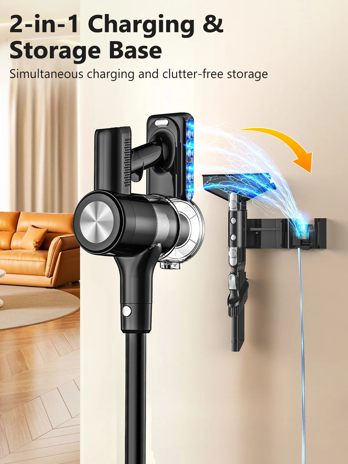 Cordless Vacuum Cleaner, 50Kpa/55min Self-Standing Powerful Stick Lightweight Vacuum Cleaner for Home Pet Hair/Hard Floor/Carpet