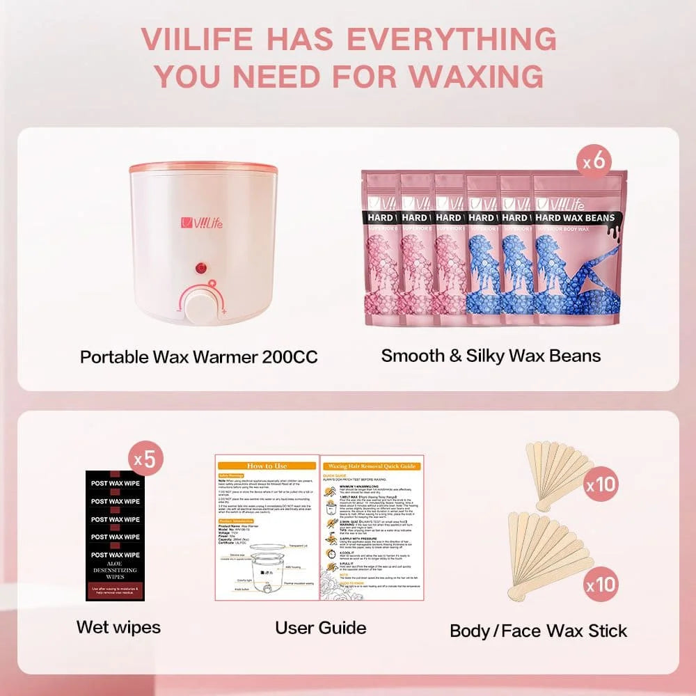 Wax Kit Pink Hair Removal Waxing Kit For Women Men Hot Wax Warmer Pot For Face, Eyebrow, Body, Brazilian, Bikini, Waxing Machine