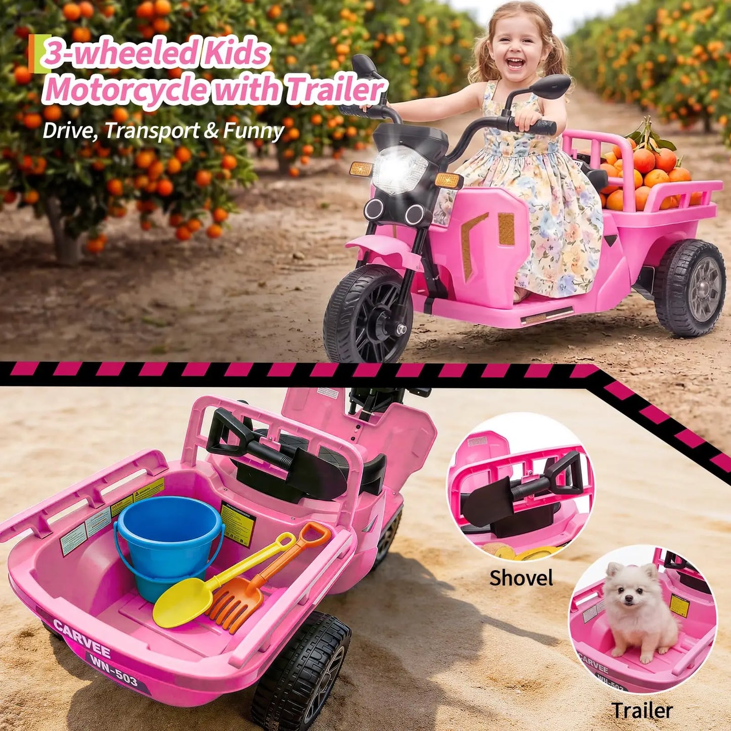 Kids Electric Tricycle Ride On Motorcycle With Bluetooth Music