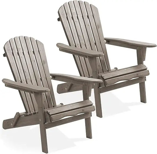 Folding Adirondack Chair Set of 2 Cedar Wood Outdoor Chairs