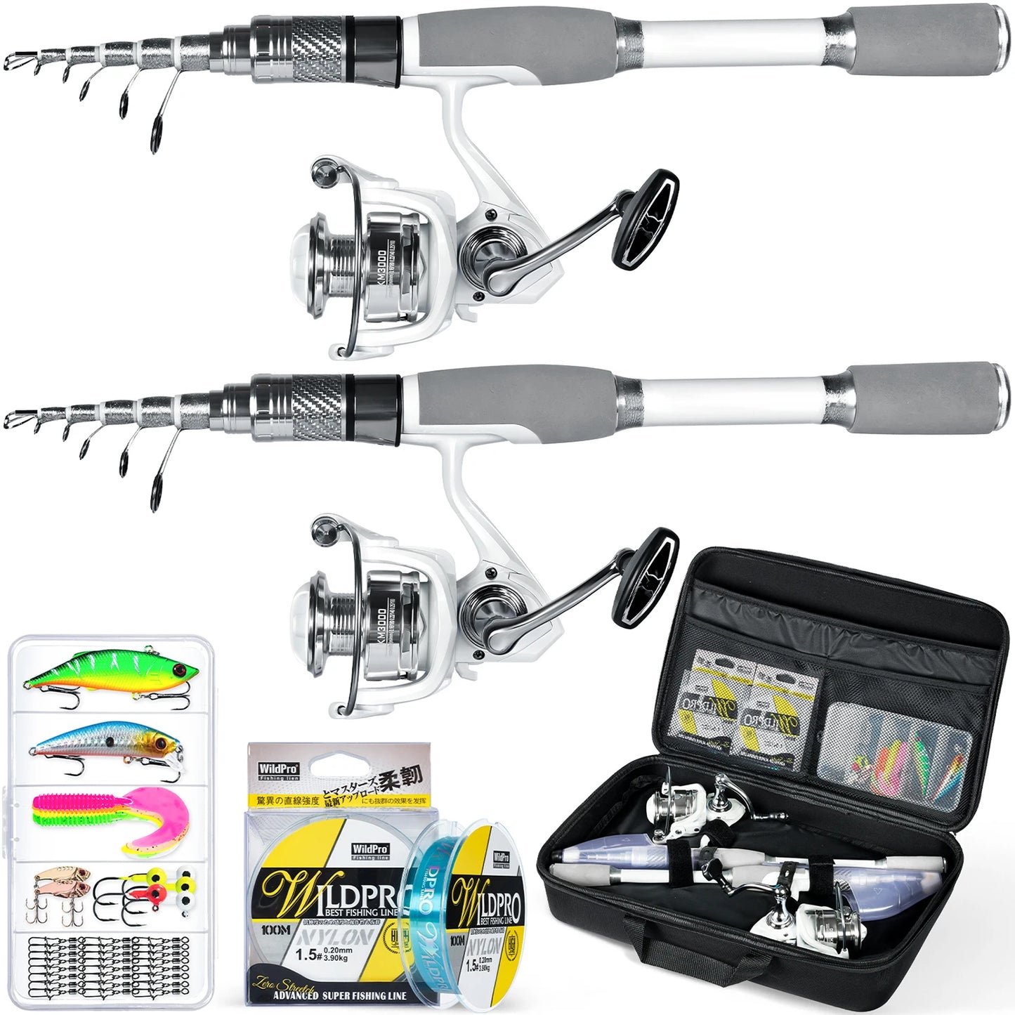 Fishing Rod and Reel Combo Carbon Fiber Telescopic Fishing Pole Carrier Bag Portable Kit Saltwater Freshwater
