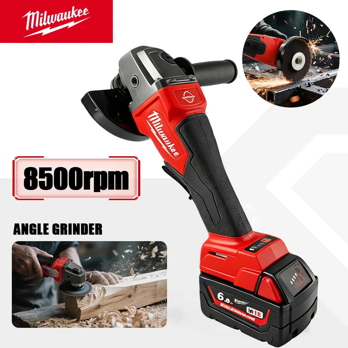 Milwaukee 8500RPM 3 Gears Adjustable Speed Angle Grinder 100mm 125mm Wheel Diameter Electric Polishing Cutting Grinding Tool