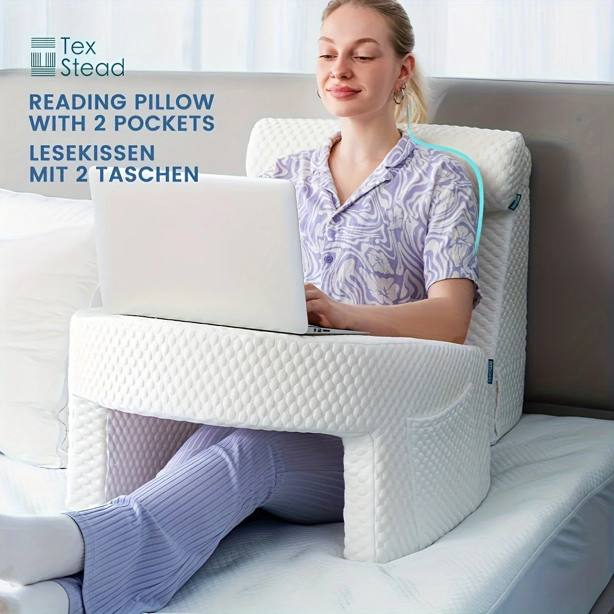Memory Foam Reading Pillow With Removable Cover For Gaming