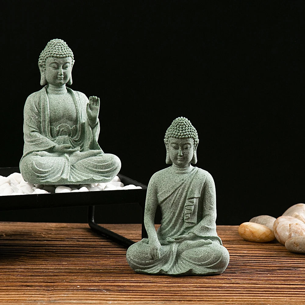 Buddha Statue Fish Tank Decoration Mini Buddhism Figurine Desk Topper Tablescape Decor Home Zen Statue Living Room Decoration