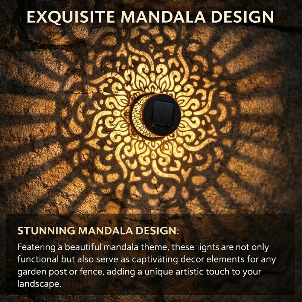Outdoor LED Solar Fences and Wall Lights, Metal Mandala Lights, for Gardens, Lawns, Estates, Fences, Corridors, Lawns, Porches