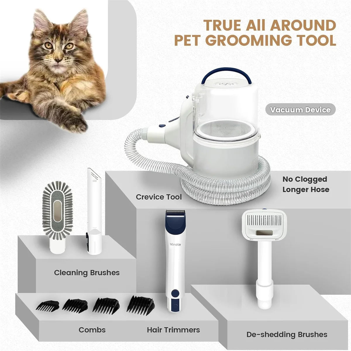 Yinole P50 Dog Grooming Vacuum, with Dog Clippers,Deshedding Grooming Tools,Cleaning Tools, 2.5L Large Cup, 12Kpa