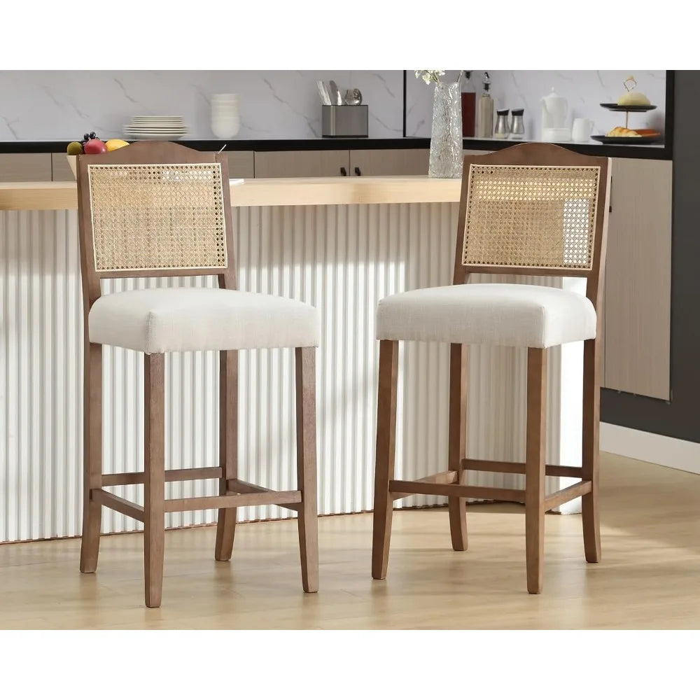 Rattan Farmhouse Bar Stools Set Of Two Upholstered