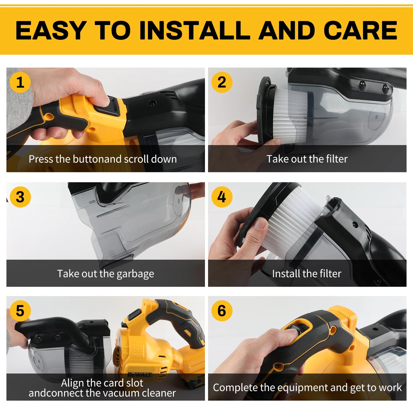 DEWALT 20V Cordless Vacuum Cleaner 18V powerful, LED Lighting, 0.7L Large Dust Cup,for Home and Car Interior Cleaning