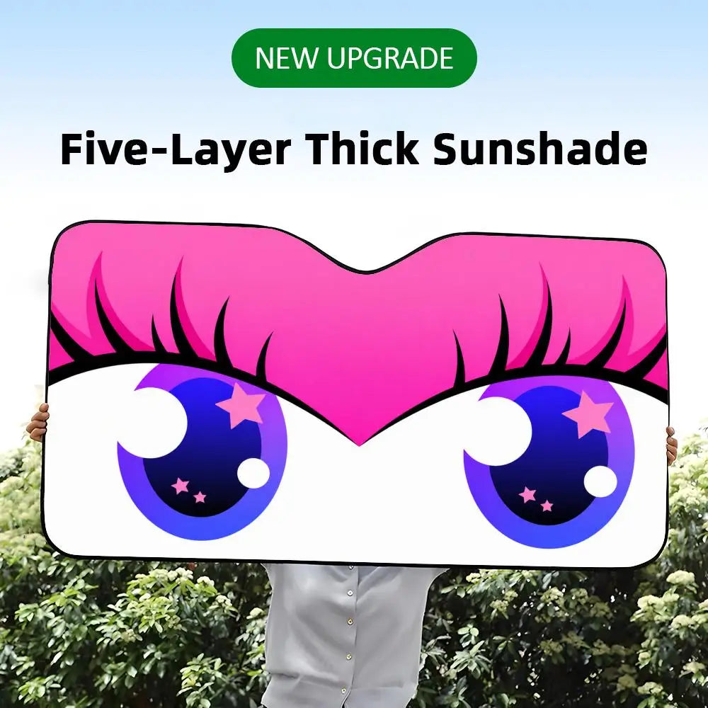 Cartoon Big Eyes Sun Visor Reusable Aluminum Foil UV Protector Heat Car Sunshades Five-Layer Insulation Windshield