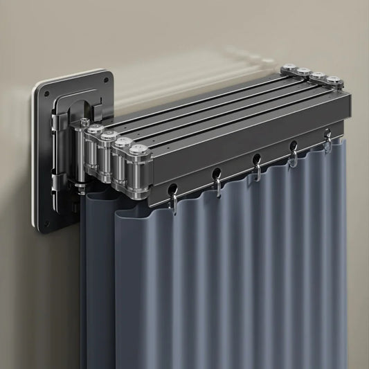 Folding Rod Shower Curtain Set Invisible Shower Partition Bathroom Waterproof Polyester Retractable Dry-wet Separation