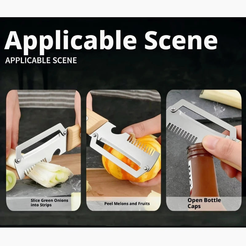 2026 New Paring Knife Ergonomic Wood Handle Knife Stainless Steel Vegetable Peeler with Wooden Handle 2-in-1 Fruit Potato Peeler