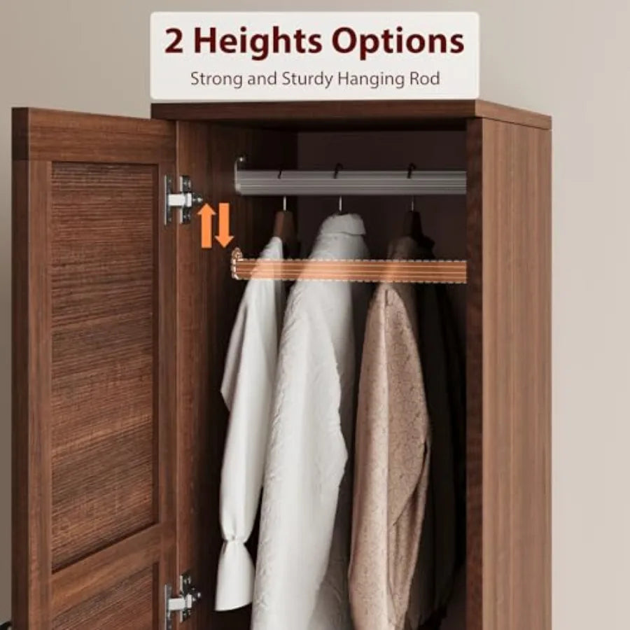 Armoire Wardrobe Closet with 2 Doors Wooden Wardrobe Cabinet with Hanging Rod 72 in Narrow Tall Clothing Armoire Cabinet with 1
