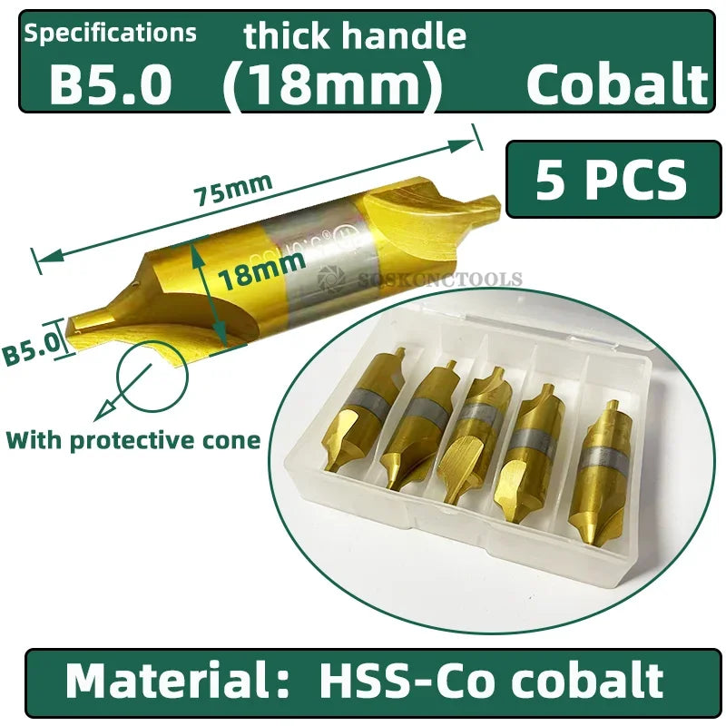 HSS Combined Center Drills Ti-Coated 60 Degree Countersinks Angle Bit Set 6pcs 1.0-5mm Metal Centering Dril Bit Lathe W6542 M35