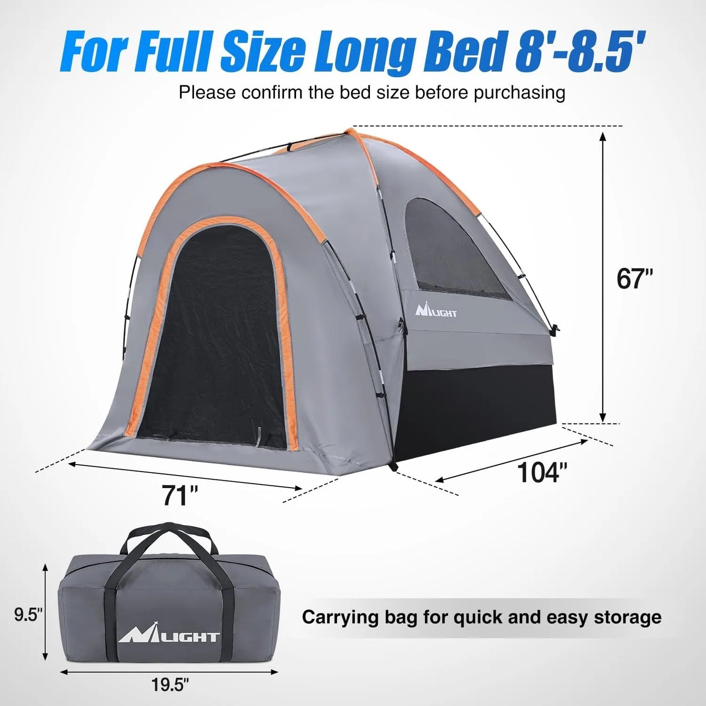 Nilight Truck Bed Tent 8-8.5FT Pickup Tent 2 Person Waterproof  PU2000mm Double Layer for Full Size Truck Camping Outdoor Travel