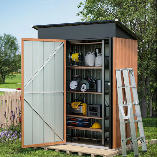 5x3ft Outdoor Metal Storage Shed Lockable Compact Vertical Tool Bike Lean-to Garden Backyard Patio, Custom