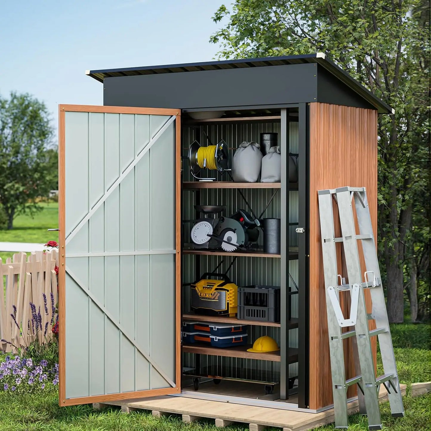 5x3ft Outdoor Metal Storage Shed Lockable Compact Vertical Tool Bike Lean-to Garden Backyard Patio, Custom